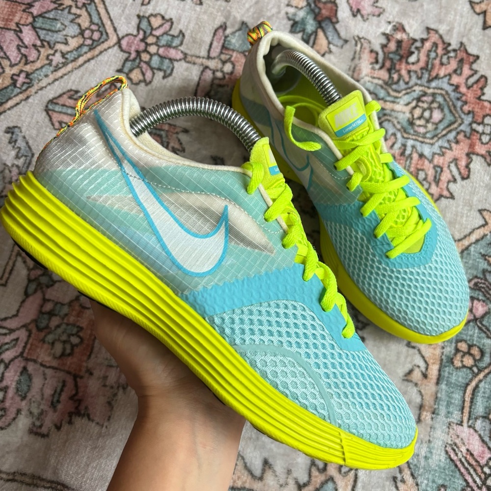 Nike Lunar Montreal+ Running Shoes Women’s size 6 Blue Volt Green MTRL Lunarlon